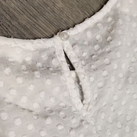 White Golden Yellow Embroidered Flutter Sleeve Tie Waist 100% Cotton Blouse - Picture 8 of 8